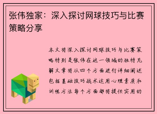 张伟独家：深入探讨网球技巧与比赛策略分享